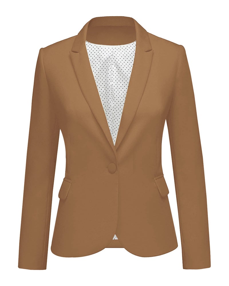 LookbookStore Women's Casual Dark Brown Blazer Front Buttons Shoulder Pads Work Office Business Blazer Jacket Suit Size M - Image 1